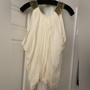 CACHE GRECIAN LOOKING Ivory Beaded Halter Draped Top. NWT SZ L